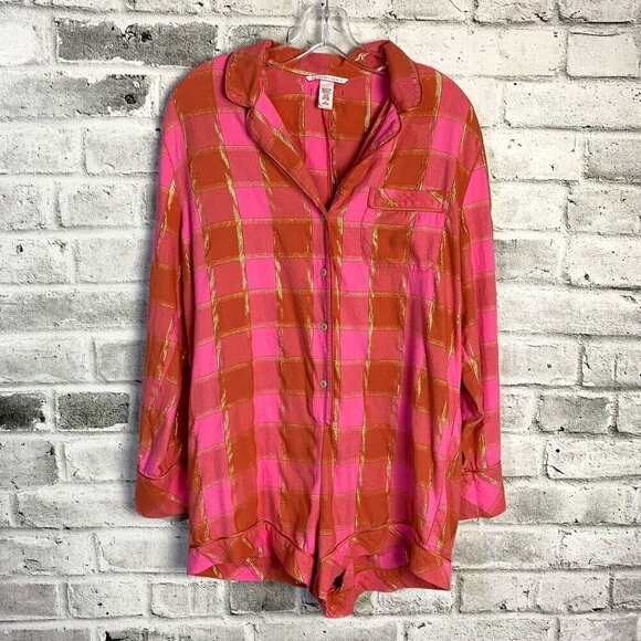 Victoria's Secret Plaid Fleece Romper Loungewear Relaxed Fit Pajamas - Picture 1 of 8